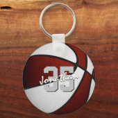 maroon wit team kleuren jongens basketbal sleutelhanger (Voorkant)