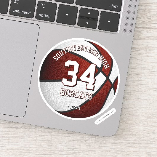 maroon wit team kleuren jongens basketbal sticker (Detail)