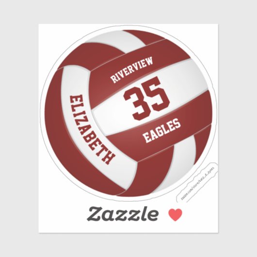 maroon wit team kleuren meisjes volleybal sticker (Vel)