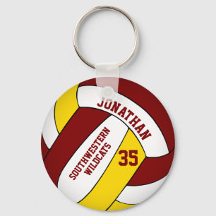 Maroon Yellow gepersonaliseerd jongens volleybal Sleutelhanger