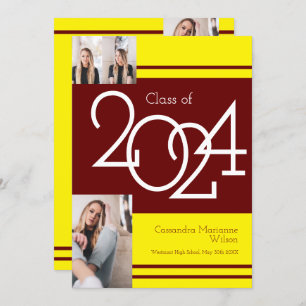 Maroon Yellow School Colour Faire-part de graduati