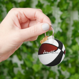 Maroon zwart basketbal team kleuren jongens meisje sleutelhanger
