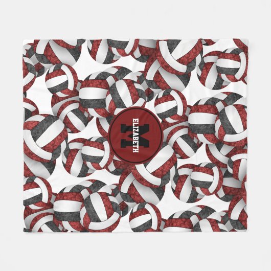 Maroon zwart meisjes volleybal team kleuren fleece deken (Voorkant (Horizontaal))