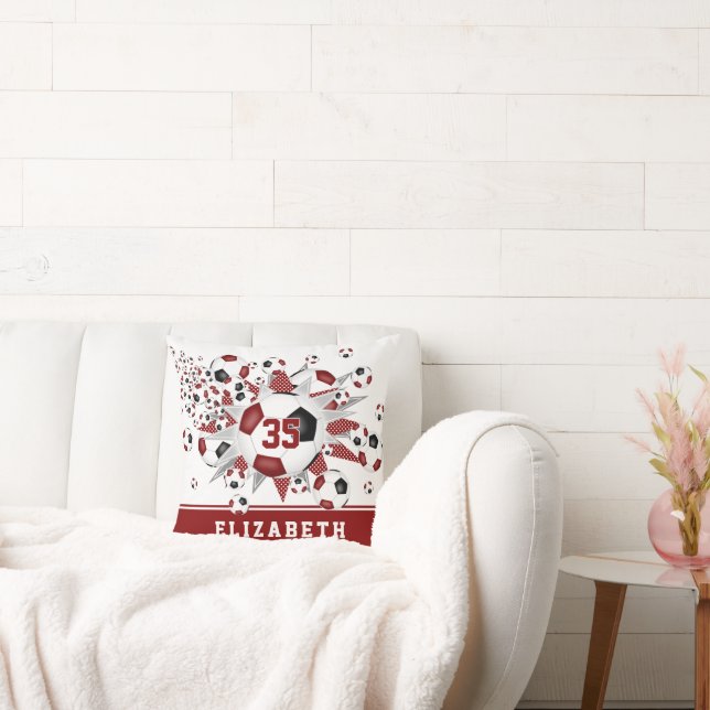 Maroon Zwart Sportkamer Meisjes voetballen Stars Kussen (Bank)