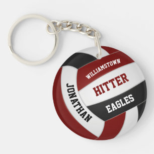 Maroon zwart team kleuren gepersonaliseerd volleyb sleutelhanger