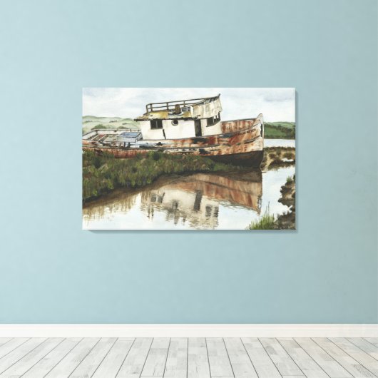 Marooned Ship Waterverf Canvas (Insitu (Houten vloer))
