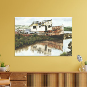 Marooned Ship Waterverf Canvas Afdruk