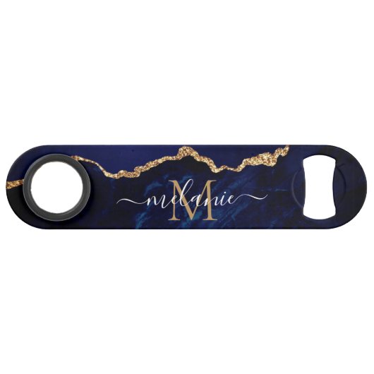 Marque bleu or marine Lettre personnalisée Nom Bar (Devant (Horizontal))