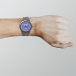 Marque commerciale bleue sur montre pour hommes<br><div class="desc">Logo de votre entreprise sur arrière - plan bleu sur la montre pour hommes. Accessoire que vous pouvez inclure dans vos produits promotionnels, cadeaux ou cadeaux offerts à vos clients ou clients pour annoncer votre entreprise ou promouvoir votre marque. Montre personnalisable que vous pouvez mettre votre logo d'entreprise pour construire...</div>