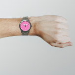 Marque commerciale rose sur montre pour hommes<br><div class="desc">Logo de votre entreprise sur arrière - plan rose sur la montre pour hommes. Accessoire que vous pouvez inclure dans vos produits promotionnels, cadeaux ou cadeaux offerts à vos clients ou clients pour annoncer votre entreprise ou promouvoir votre marque. Montre personnalisable que vous pouvez mettre votre logo d'entreprise pour construire...</div>