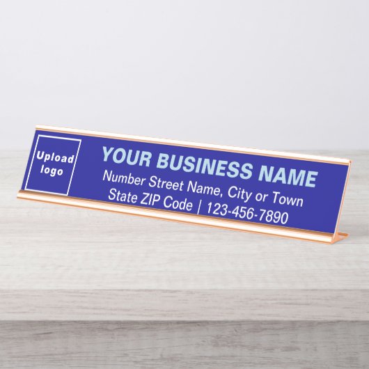 Marque d'affaires sur Bleu Long Desk Nom Plaque (Devant)