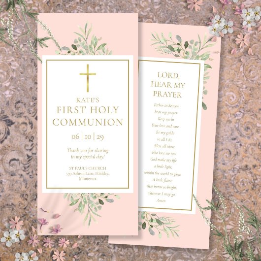 Marque-page de carte de prière de première communi