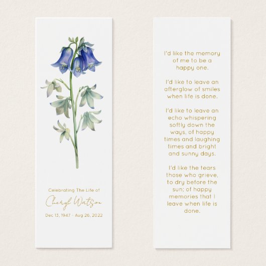 Marque-page de deuil simple Bluebell (Devant & derrière)