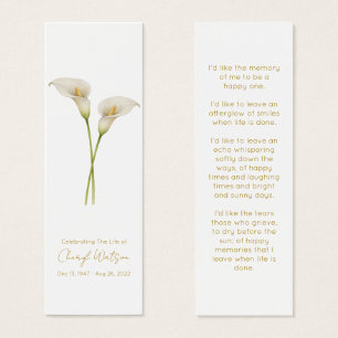 Marque-page mémorial simple lys calla funéraire