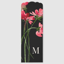 Marque-page monogramme floral rouge à l'aquarelle
