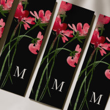Marque-page monogramme floral rouge à l'aquarelle 