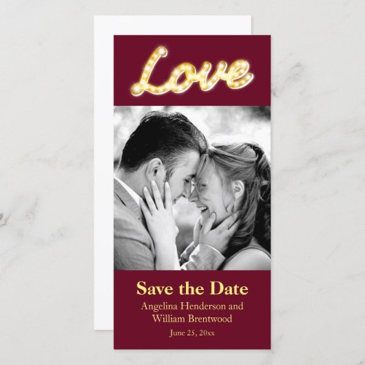 Marquee Lichten opslaan Datum fotokaart Save The Date (Voorkant / Achterkant)