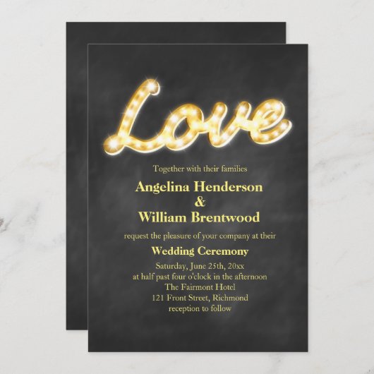 Marquee Lights Huwelijksuitnodiging - krijtbord Kaart (Voorkant / Achterkant)