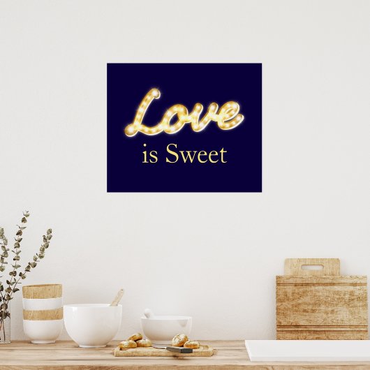 Marquee Lights Love is Sweet Poster - blauw (Keuken)