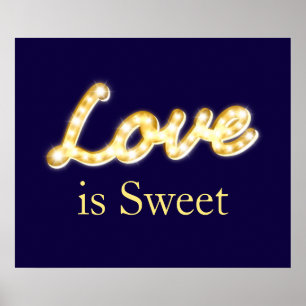 Marquee Lights Love is Sweet Poster - bleu