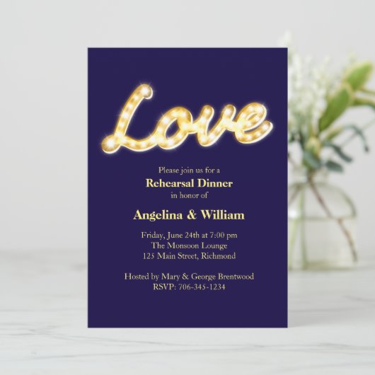 Marquee Lights Rehearsal Dinner Invite Kaart (Staand voorkant)
