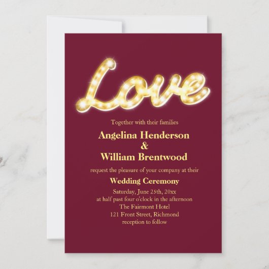 Marquee Lights Wedding Invite - marsala Kaart (Voorkant)