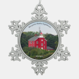 Marquette Harbor Lighthouse-sieraad Tin Sneeuwvlok Ornament