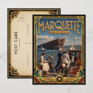 Marquette Michigan Vintage Art Deco Gouden Tijdper Briefkaart