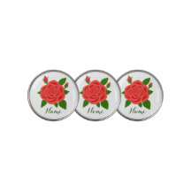 Marqueurs de balle de golf à texte et rose rouge a