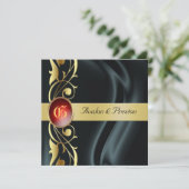 Marquis Black Silk Gold Scroll Ruby Invitation Kaart (Staand voorkant)