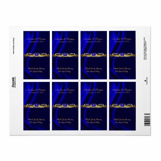 Marquis Blauw Zijde Gouden Scroll Wijn Trouwlabel Etiket (Full Sheet)