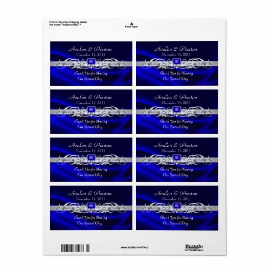 Marquis Blauw Zijde Zilver Scroll Wijn Trouwlabel Etiket (Full Sheet)