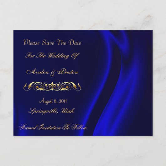 Marquis Blue Silk Gold Enregistrer La Date Carte P (Dos)
