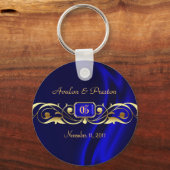 Marquis Blue Silk Gold Scroll Sleutelhanger (Voorkant)