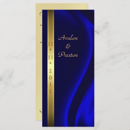 Marquis Blue Silk Gold Wedding Programme (Devant / Derrière)