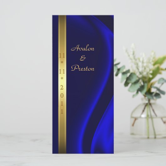 Marquis Blue Silk Gold Wedding Programme (Debout devant)