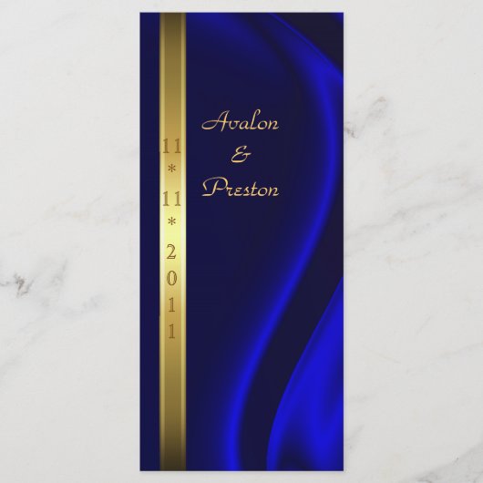 Marquis Blue Silk Gold Wedding Programme (Devant)