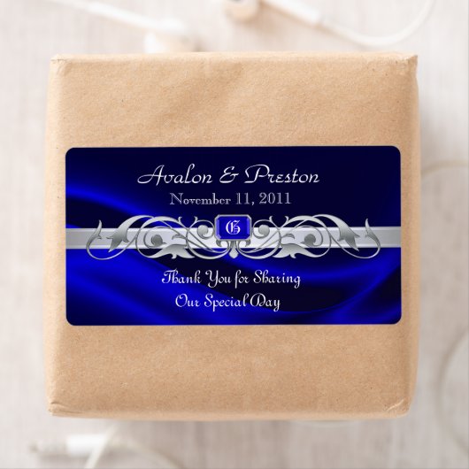 Marquis Blue Silver Scroll Vin Mariage Étiquette (En situation)