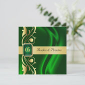 Marquis Green Silk Gold Scroll Emerald Invitation (Debout devant)