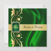 Marquis Green Silk Gold Scroll Emerald Invitation (Devant)