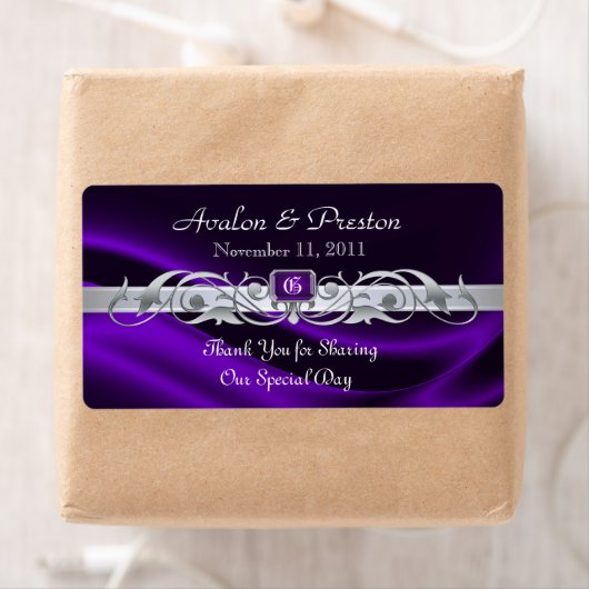 Marquis Paarse Zijde Zilver Wijn Trouwlabel Etiket (Insitu)