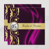 Marquis Pink Silk Gold Scroll Pearl Uitnodiging (Voorkant / Achterkant)