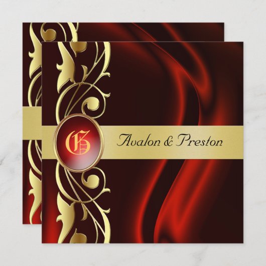 Marquis Red Silk Gold Scroll Ruby Invitation Kaart (Voorkant / Achterkant)