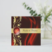 Marquis Red Silk Gold Scroll Ruby Invitation Kaart (Staand voorkant)