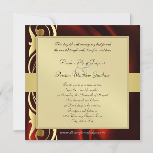 Marquis Red Silk Gold Scroll Ruby Invitation Kaart (Achterkant)