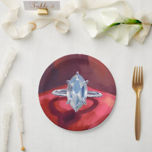 Marquise Diamanten Verlovingsring Rode Waterverf Papieren Bordje