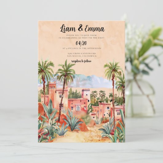 Marrakech Bruiloft Uitnodiging bestemming bruiloft (Staand voorkant)