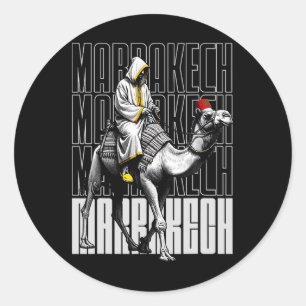 Marrakech Kameel Zonsondergang Marokko Vlag Marrak Ronde Sticker