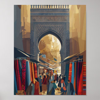 Marrakech Market Poster – Minimalistische Marokkaa