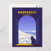 Marrakech Marokko Cat Retro Briefkaart (Voorkant / Achterkant)